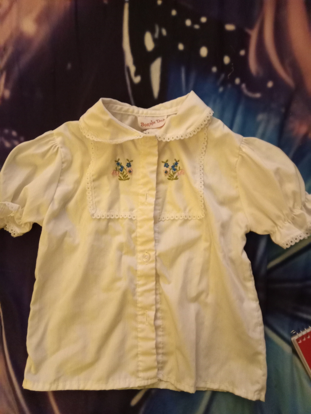 Cream Embroidered Girls Button-Down Shirt